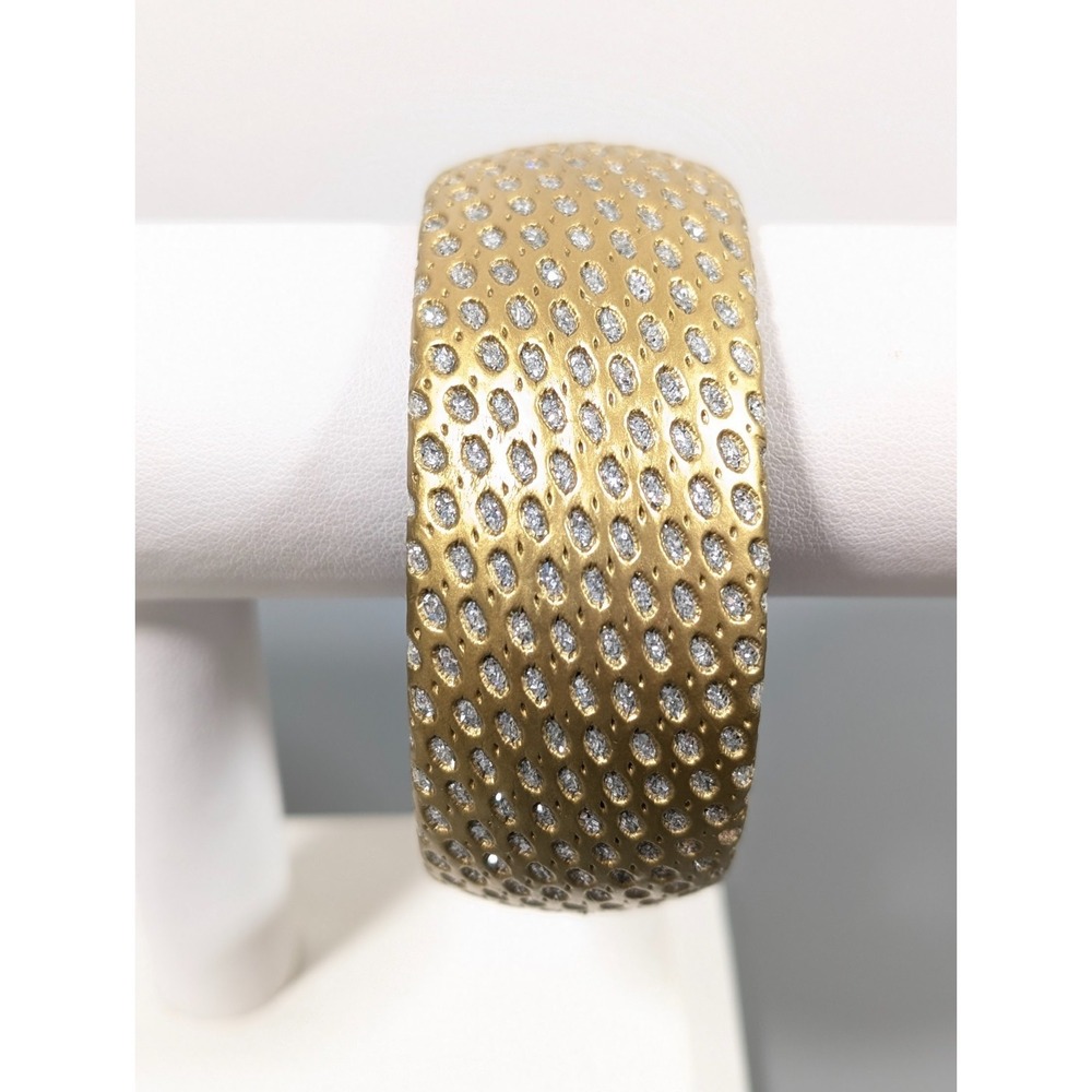 Gold Faux Leather Bangle Bracelet Glitter Sparkle Wide 8.5" Statement Jewelry